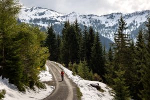 junge Frau auf Wanderweg in den Bergen im Salzburger Land in Österreich
